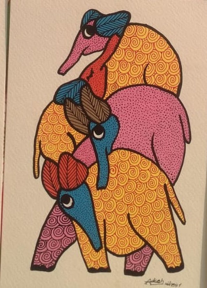 The Mother’s Nest – Hand-Drawn Gond Bird & Egg Folk Art   Paintings