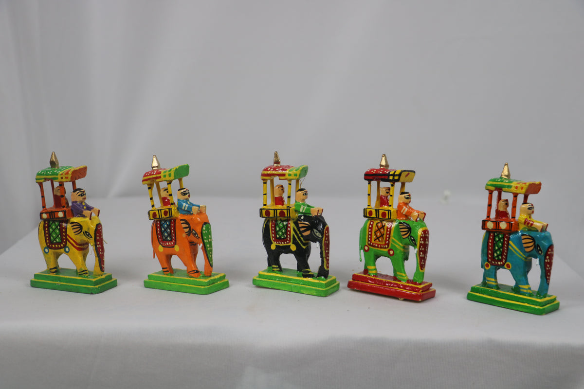 Handcrafted Wooden Elephant Ambari Set – 10 Miniatures (3 Inches Each)