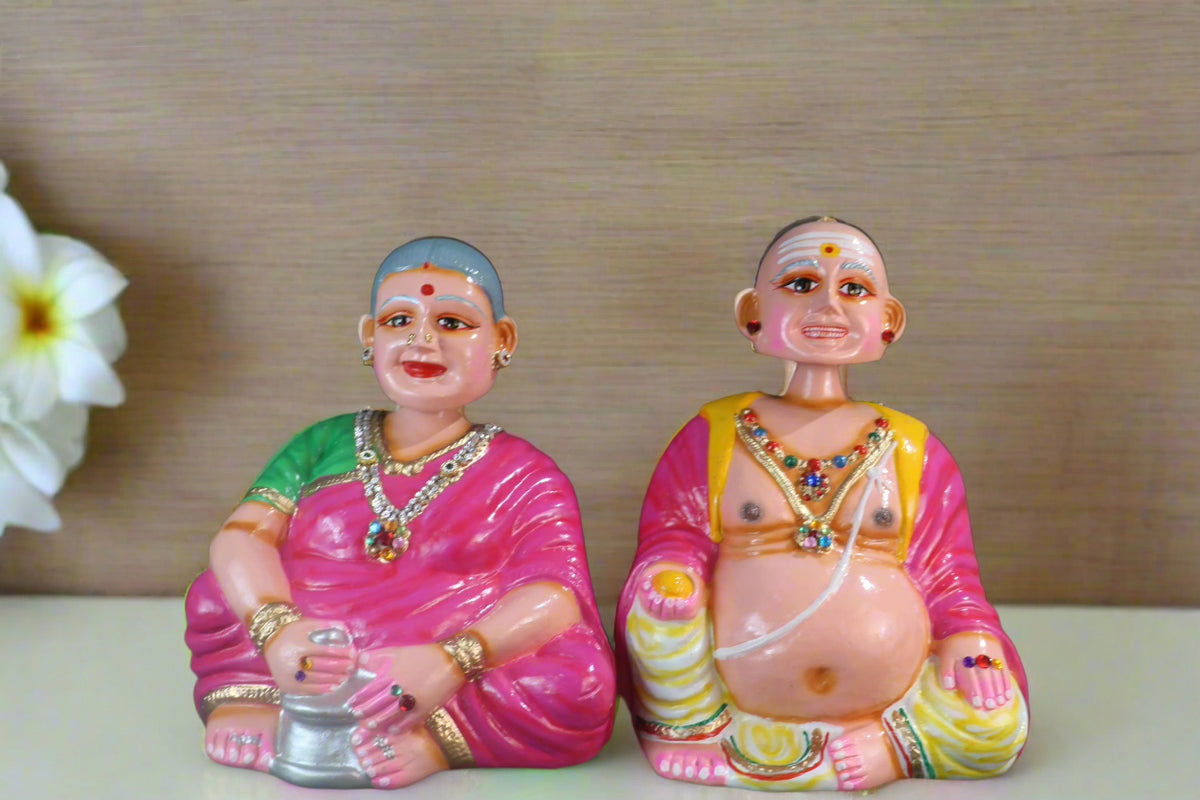 Tamil Folk Art Thalaiyatti Bommai – Grandfather & Grandmother Dolsr Dolls 14.5 inch Big Size