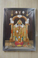 Handcrafted Wood Inlay Panel – Venkateswara with Lakshmi Devi