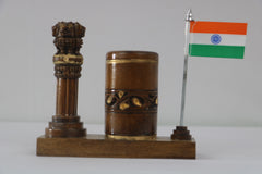 Ashoka Pillar Pen Stand – Wooden Office Table Accessory
