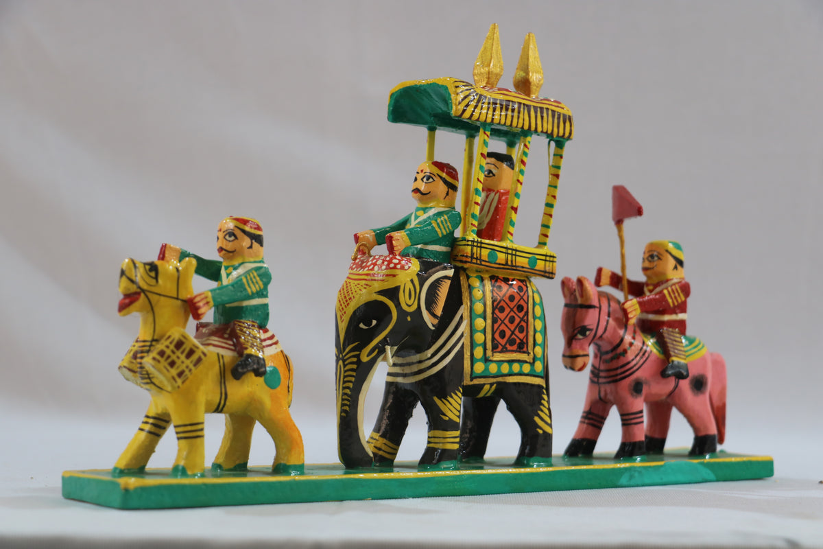 Royal Elephant Ride with Maharaja – Hand-Painted Wooden Decorative Art