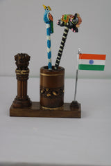 Ashoka Pillar Pen Stand – Wooden Office Table Accessory