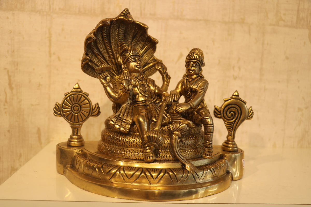 Brass Lord Vishnu and Lakshmi on Sheshnag Idol