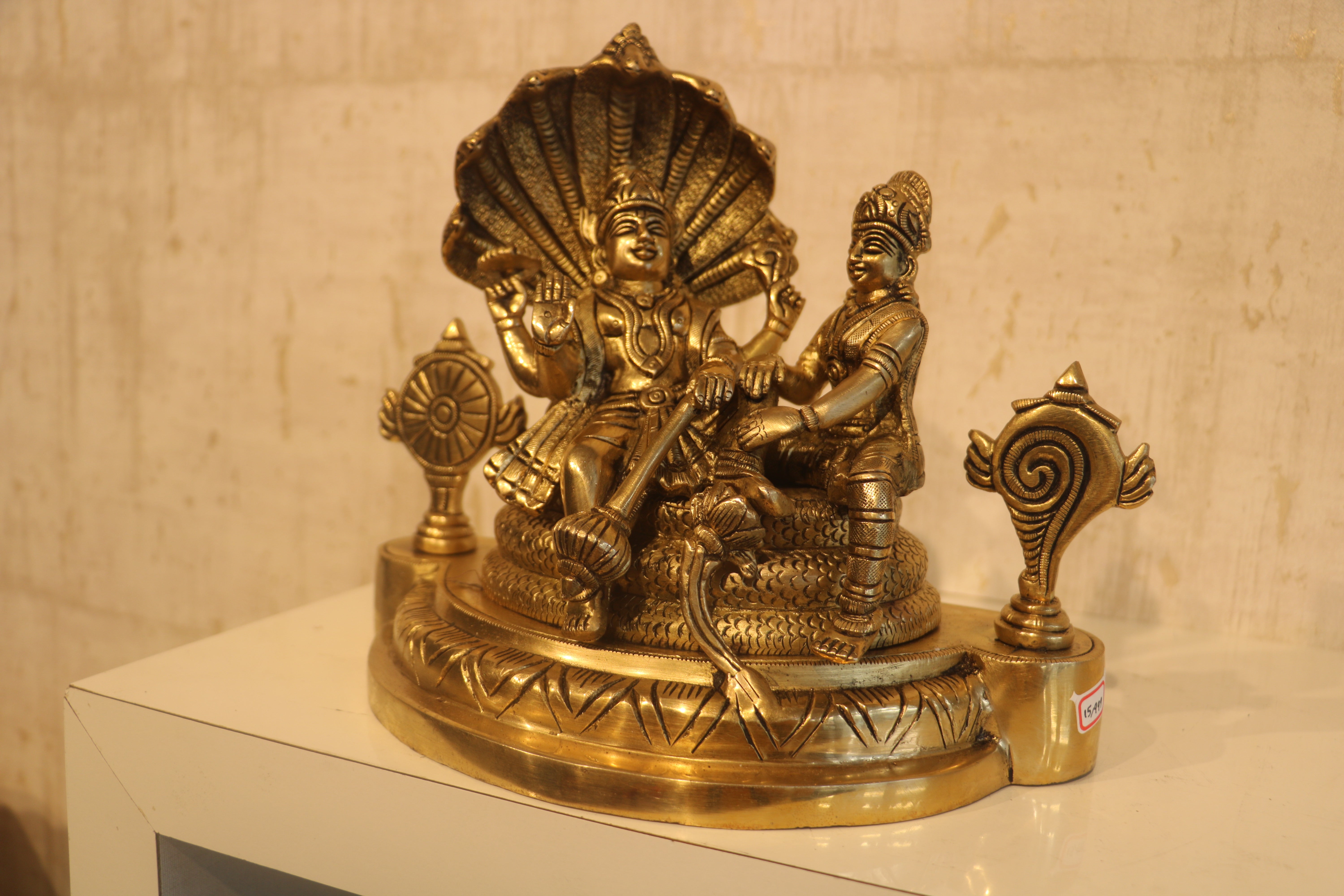 Brass Lord Vishnu and Lakshmi on Sheshnag Idol