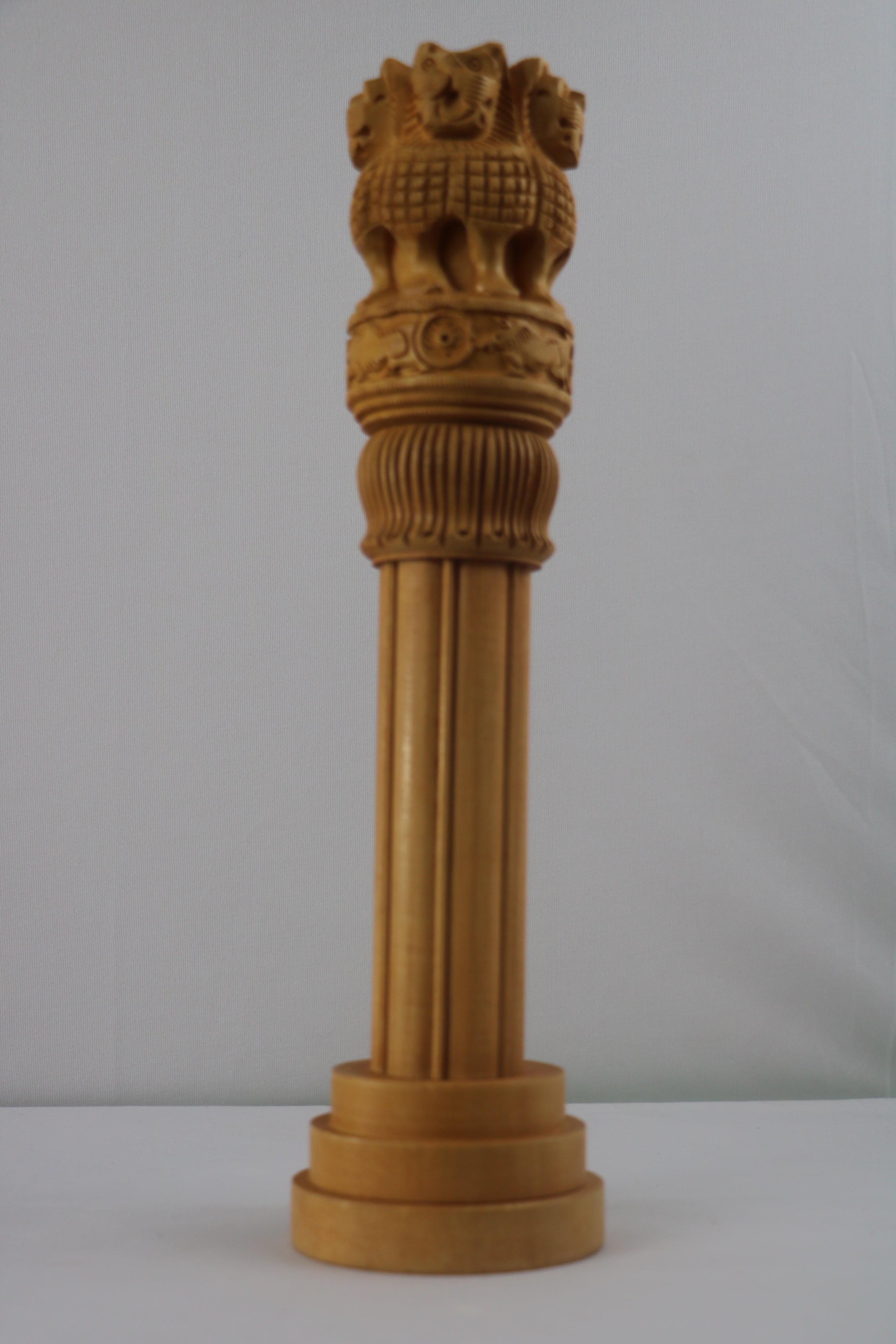 Handmade Wooden Ashoka Pillar – National Emblem Decorative Piece