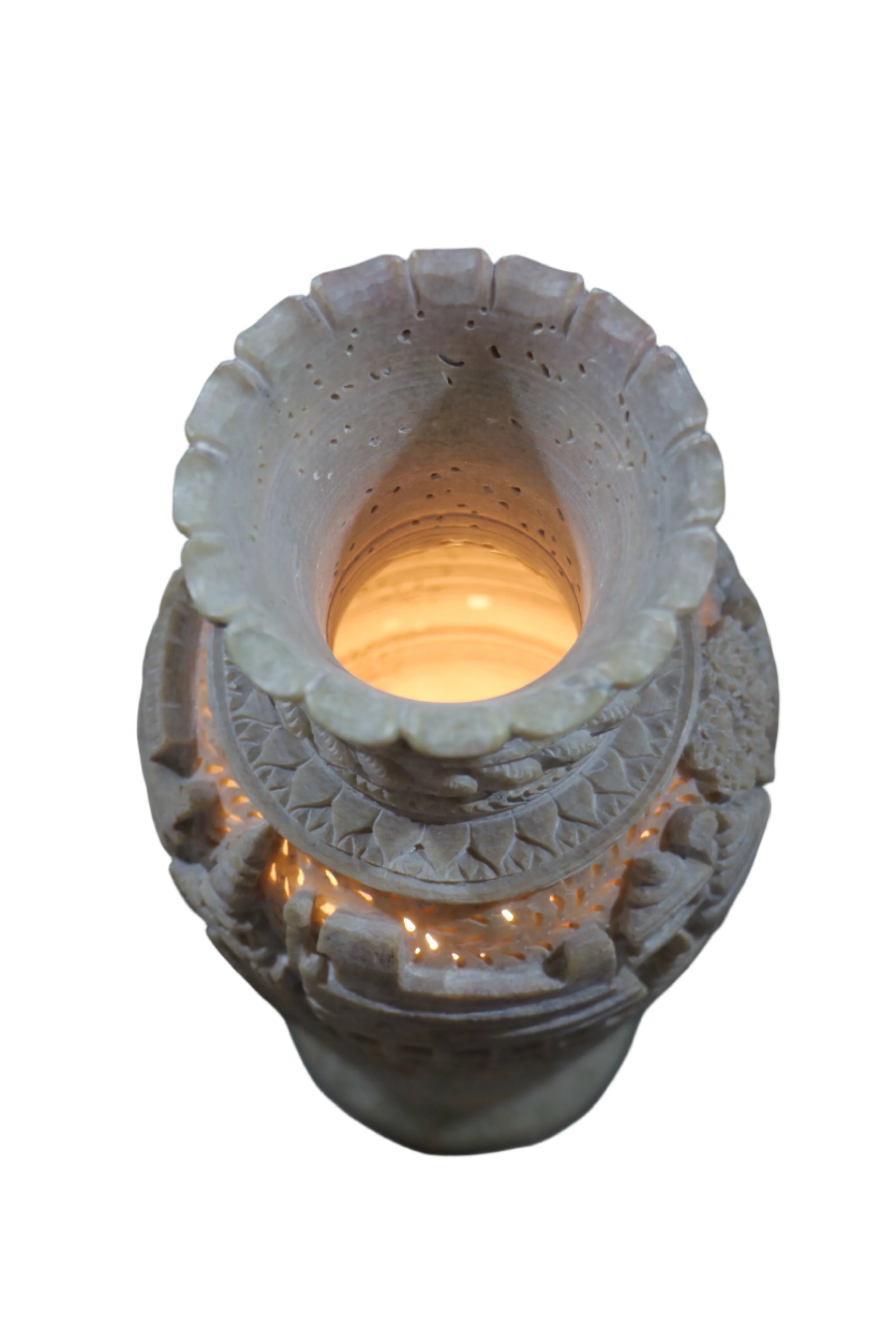 Decorative Flower Vase Lamp – Intricate Jali Carving Inspired by Kashi Temples