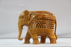 Wooden Elephant with Jali Work | Handmade Indian Craft Sculpture