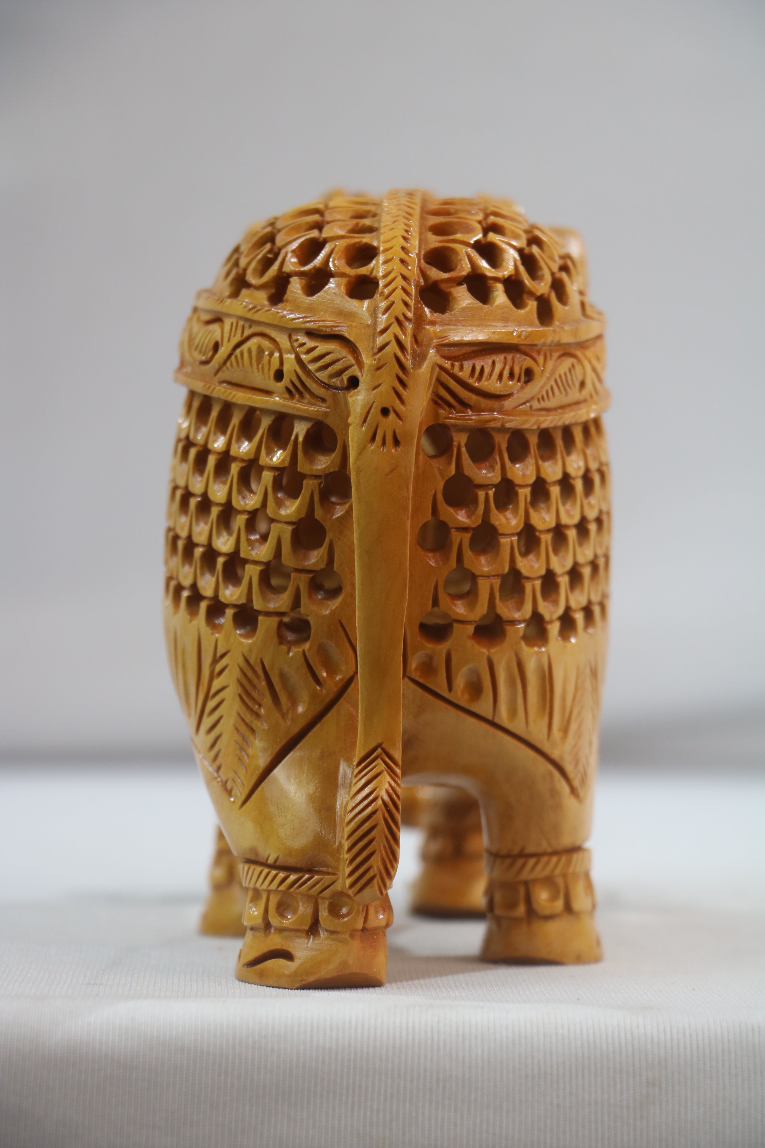 Wooden Elephant with Jali Work | Handmade Indian Craft Sculpture