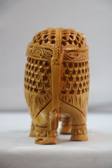 Wooden Elephant with Jali Work | Handmade Indian Craft Sculpture