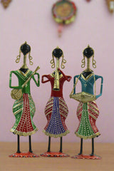 Iron Handpainted Lady Standing Musician Set of 3 Decorative Showpiece