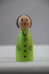 Wooden Girl Peg Doll – Green Dress with Pink Dots