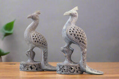 Peacock Pair with Fine Jali Carving – Ethnic Indian Handicraft Figurines