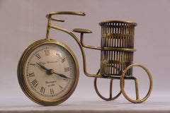 Iron Cycle Clock with Pen Holder Table Top