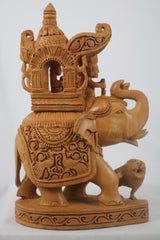 Hand-Carved Wooden Elephant with Ambari | Traditional Indian Decor
