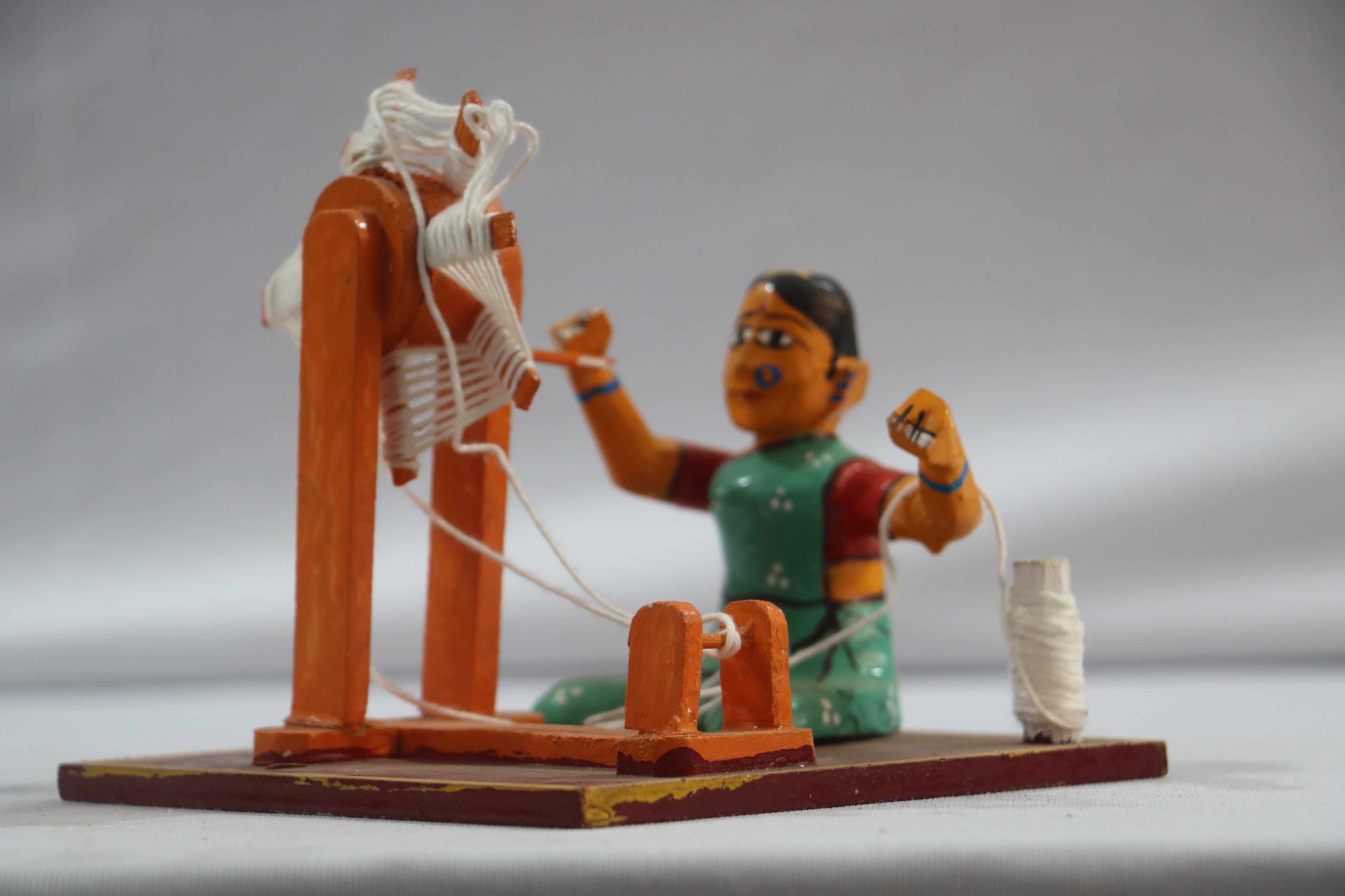 Channapatna Handicraft – Lady Weaving Thread Figurine (Wooden Toy/Decor)