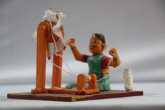 Channapatna Handicraft – Lady Weaving Thread Figurine (Wooden Toy/Decor)
