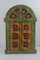 Hand-Painted Wooden Jharokha Door Frame – Traditional Wall Decor