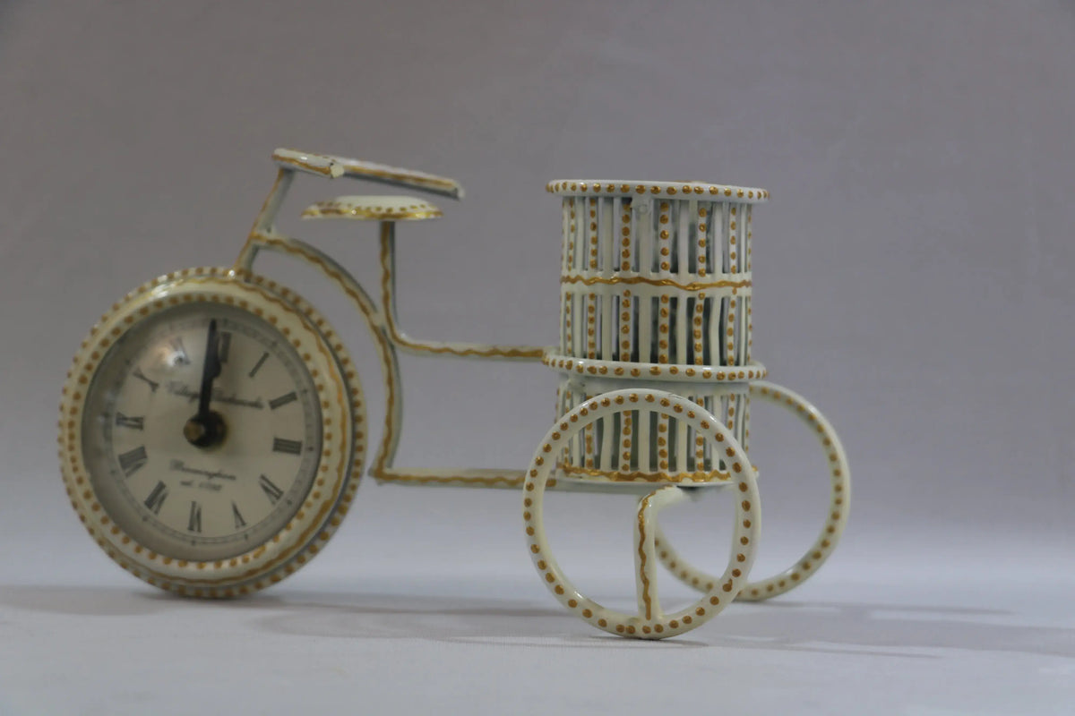 Iron Cycle Clock with Pen Holder Table Top   Iron Decorative