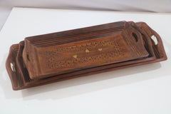 Traditional Wooden Serving Trays – Carved Set of 3