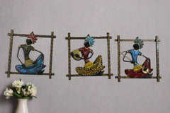 Iron Hand-painted 3 Sardar Musicians Frame Wall Decor Hanging