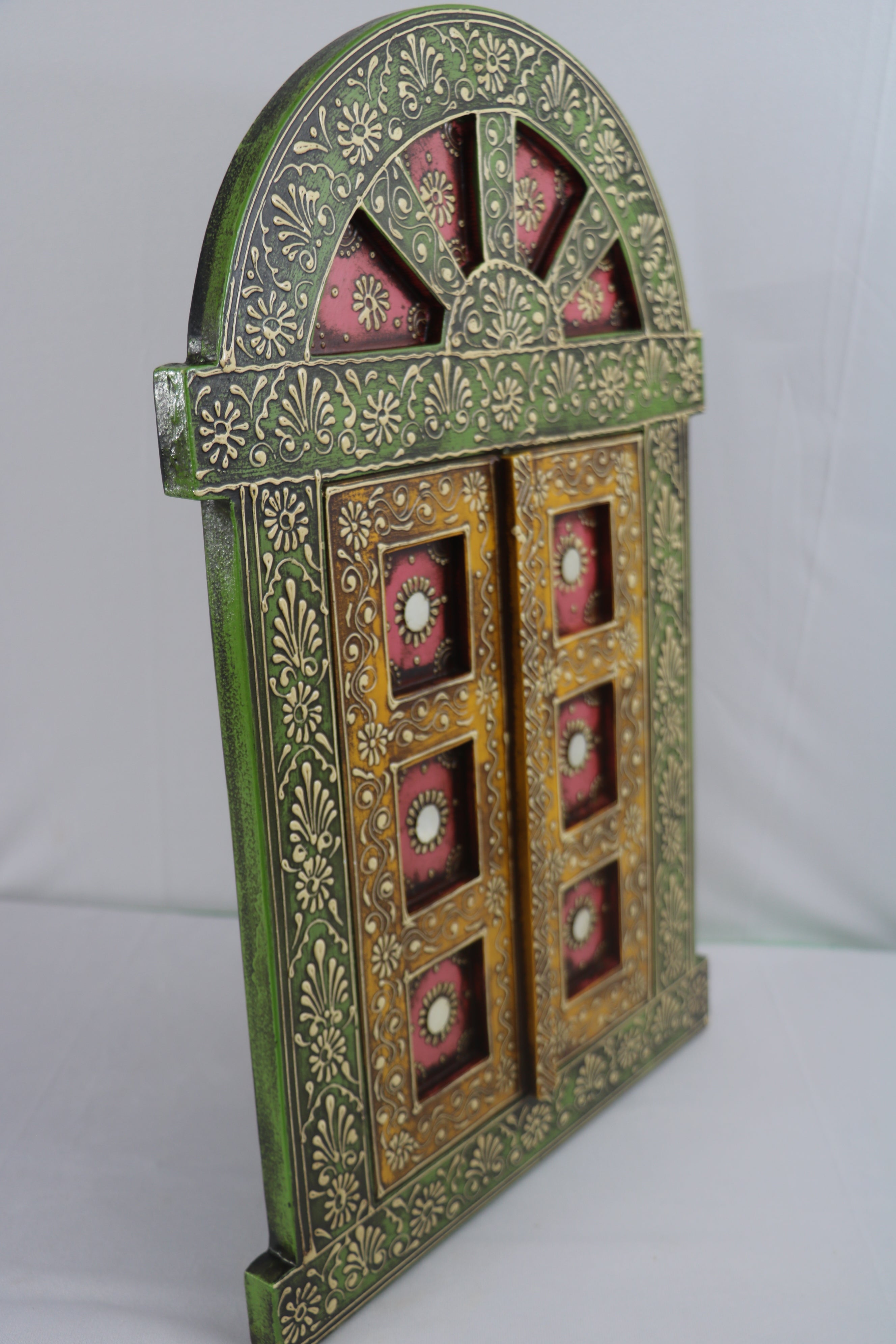 Hand-Painted Wooden Jharokha Door Frame – Traditional Wall Decor
