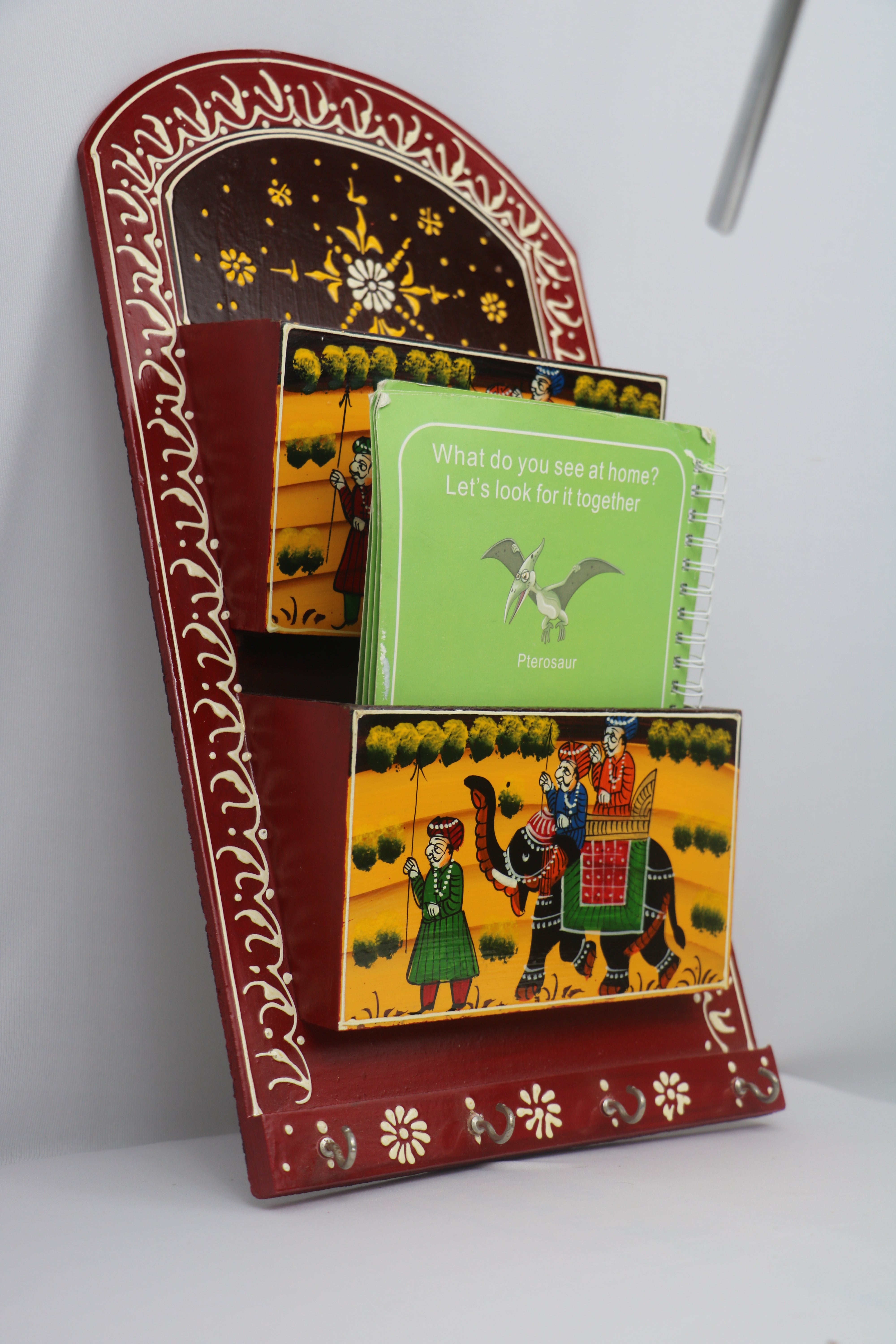 Hand-Painted Book Holder & Key Chain Wall Hanger | Dual Purpose Decor