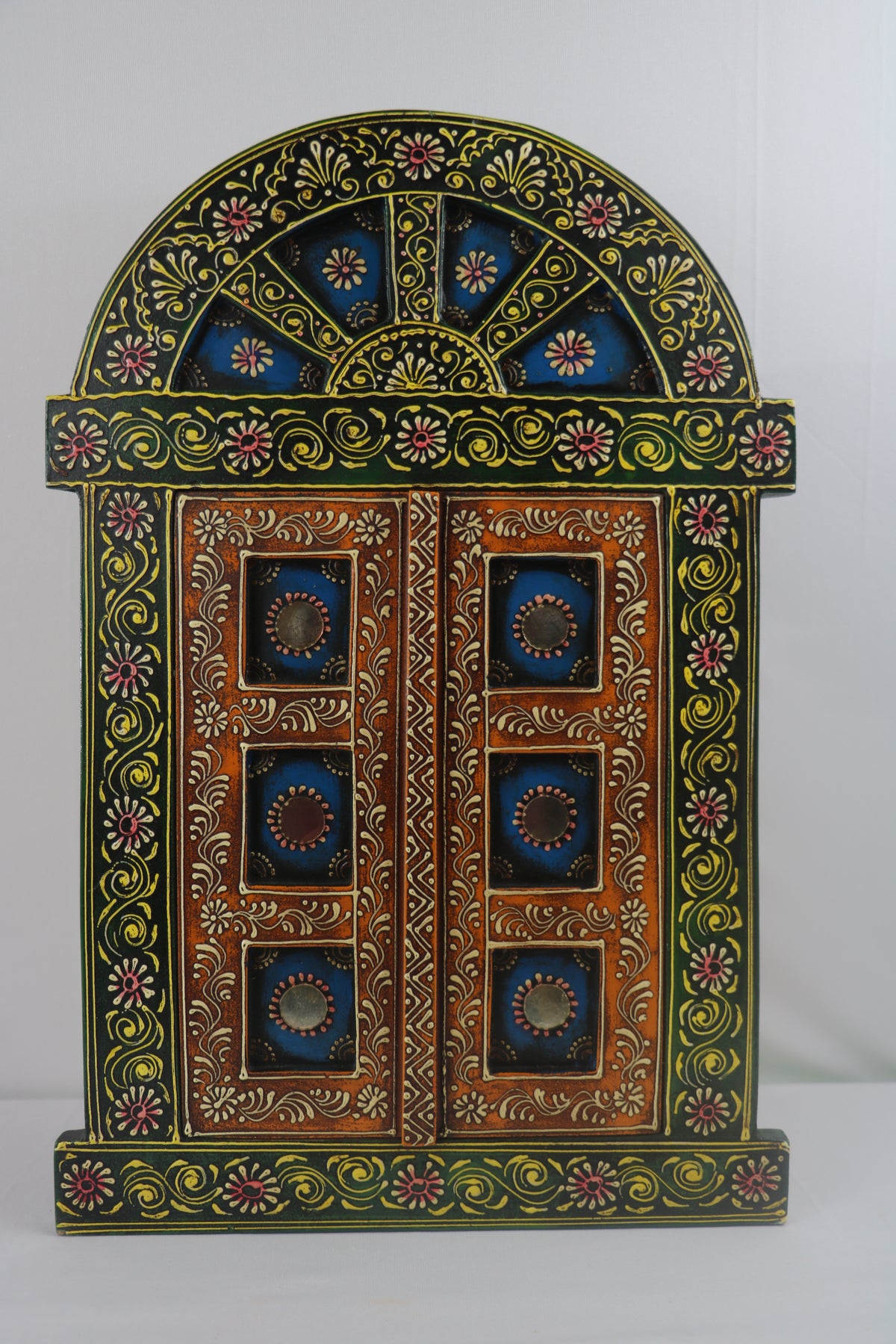 Hand-Painted Wooden Jharokha Door Frame – Traditional Wall Decor