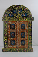 Hand-Painted Wooden Jharokha Door Frame – Traditional Wall Decor