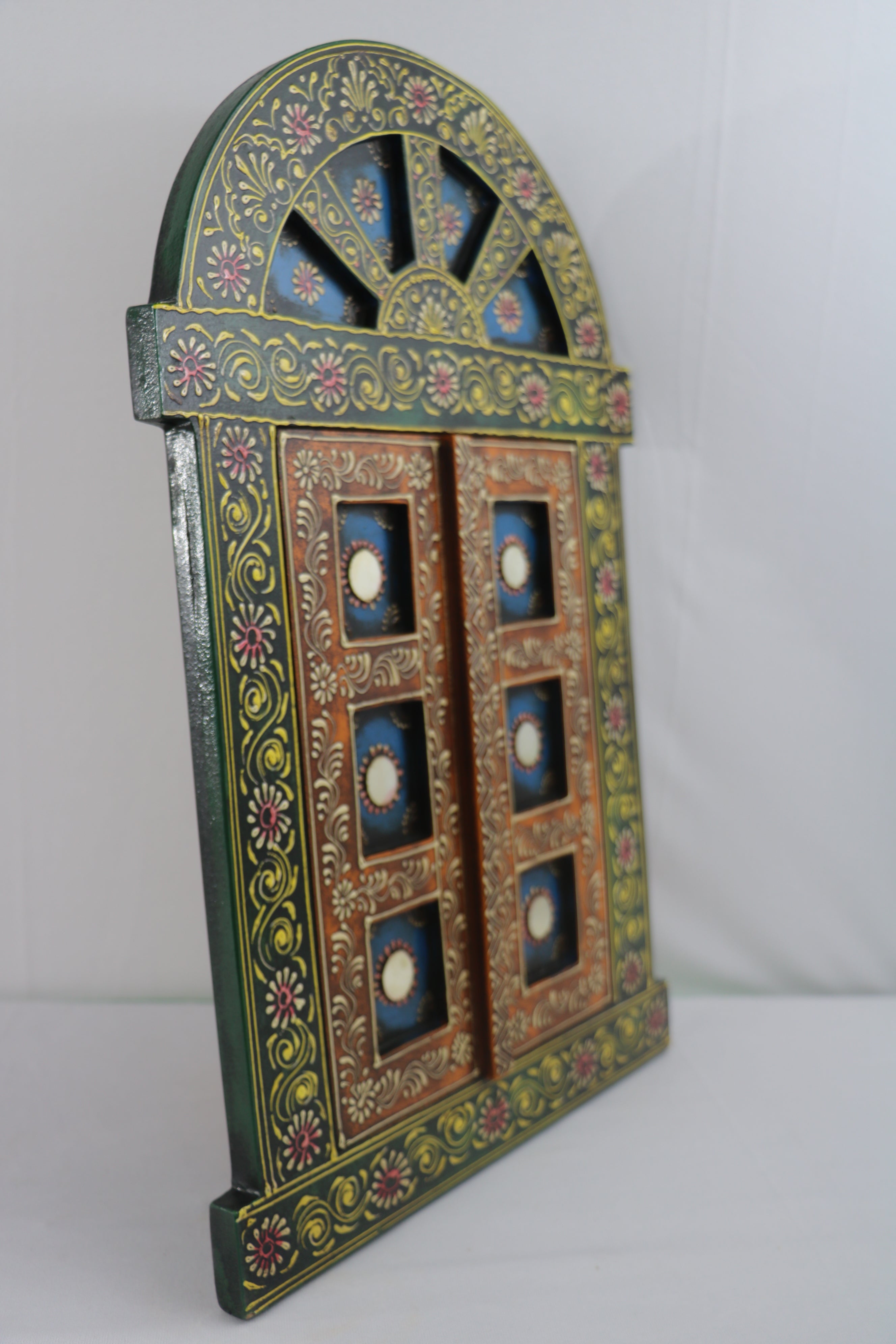 Hand-Painted Wooden Jharokha Door Frame – Traditional Wall Decor