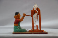 Channapatna Handicraft – Lady Weaving Thread Figurine (Wooden Toy/Decor)