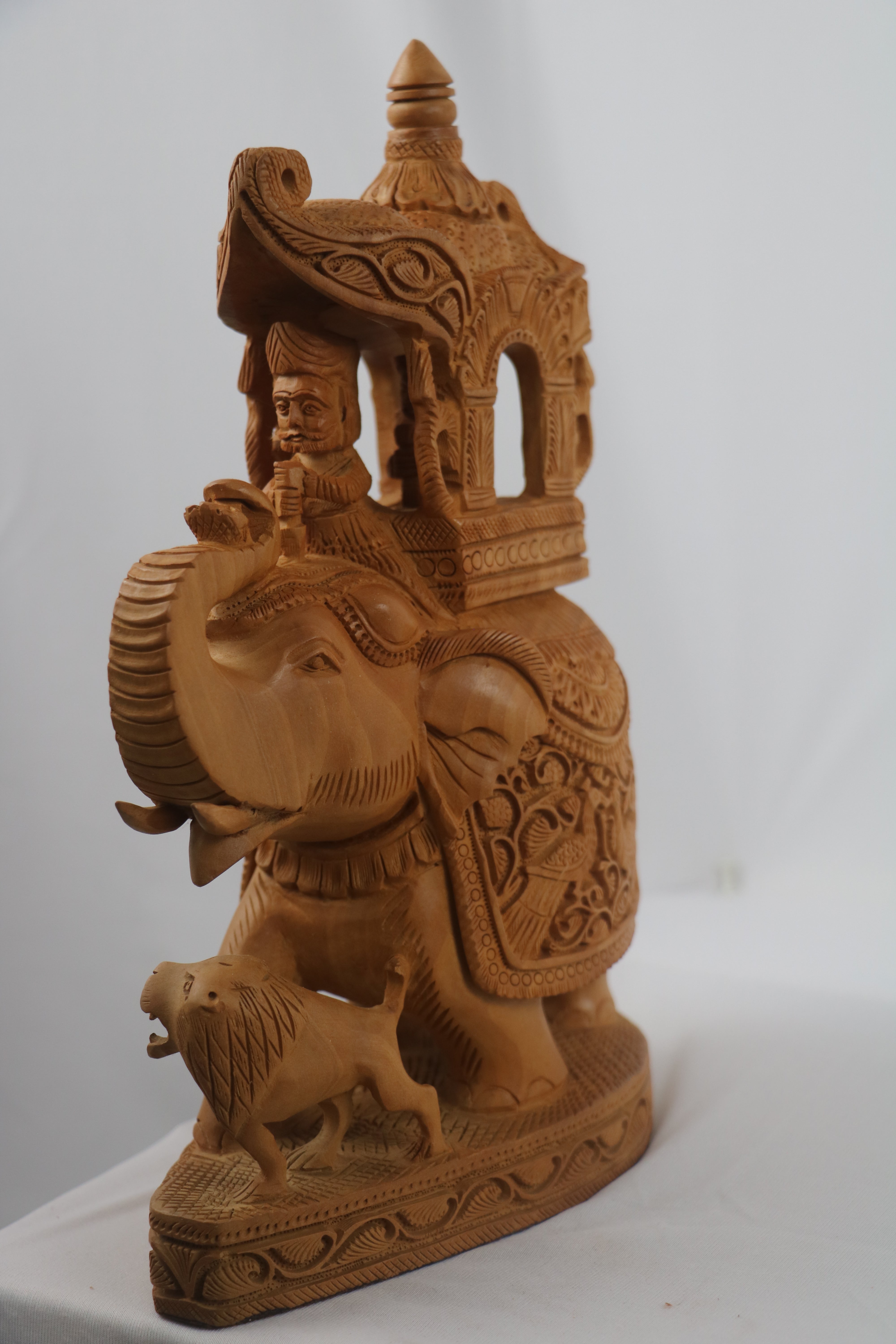 Hand-Carved Wooden Elephant with Ambari | Traditional Indian Decor