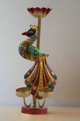 Iron Multicolour Peacock Deepam Stand