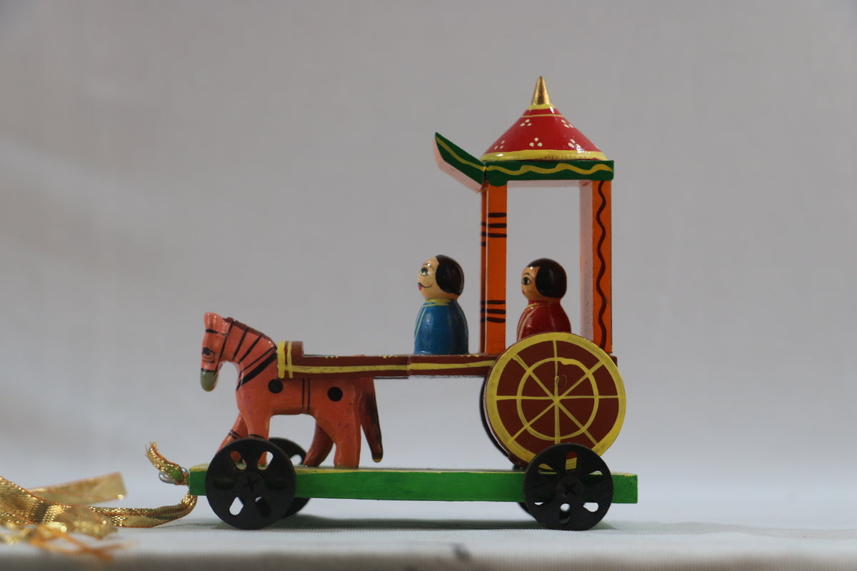 Hand-Painted Wooden Horse Chariot – Traditional Decorative Rath