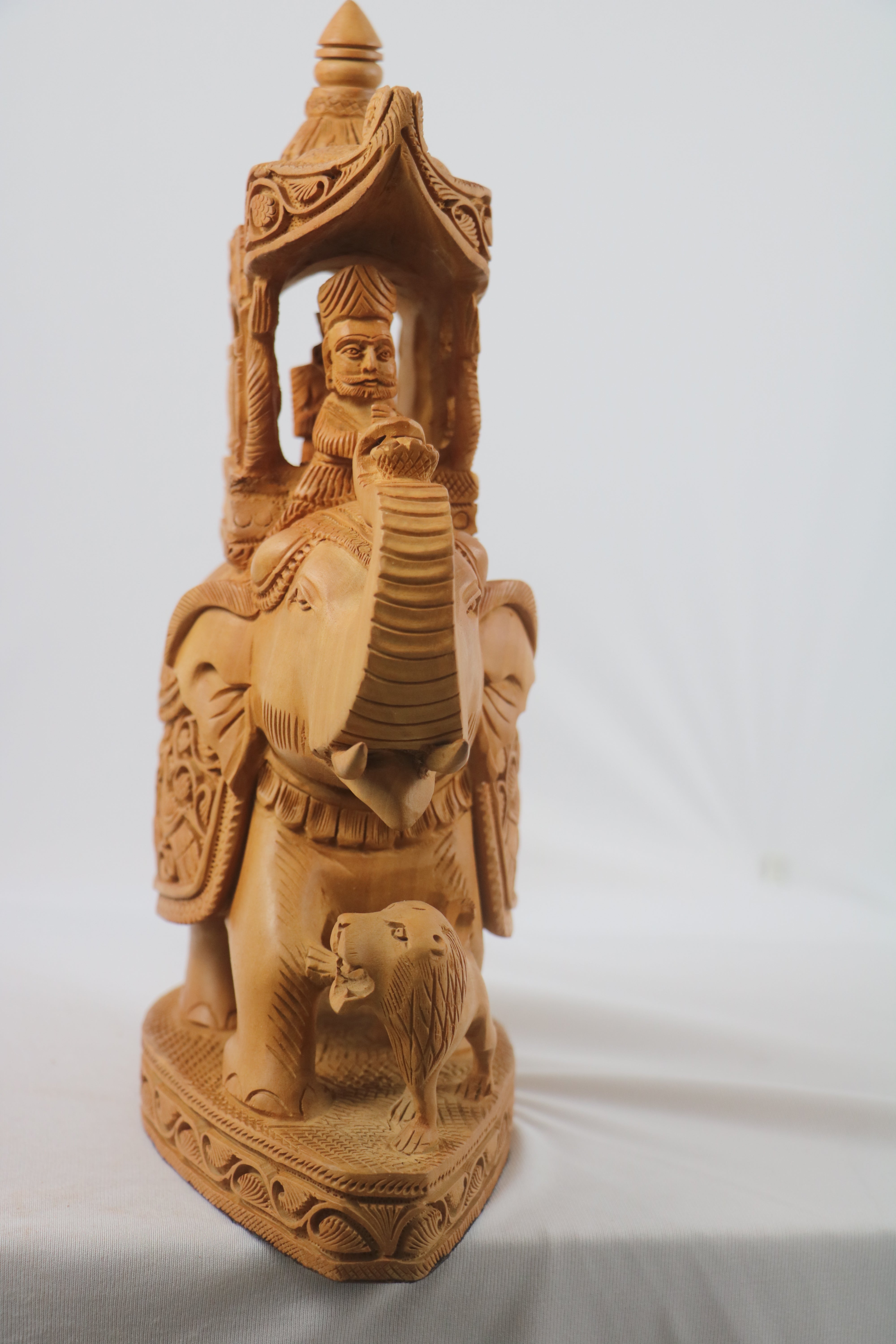 Hand-Carved Wooden Elephant with Ambari | Traditional Indian Decor