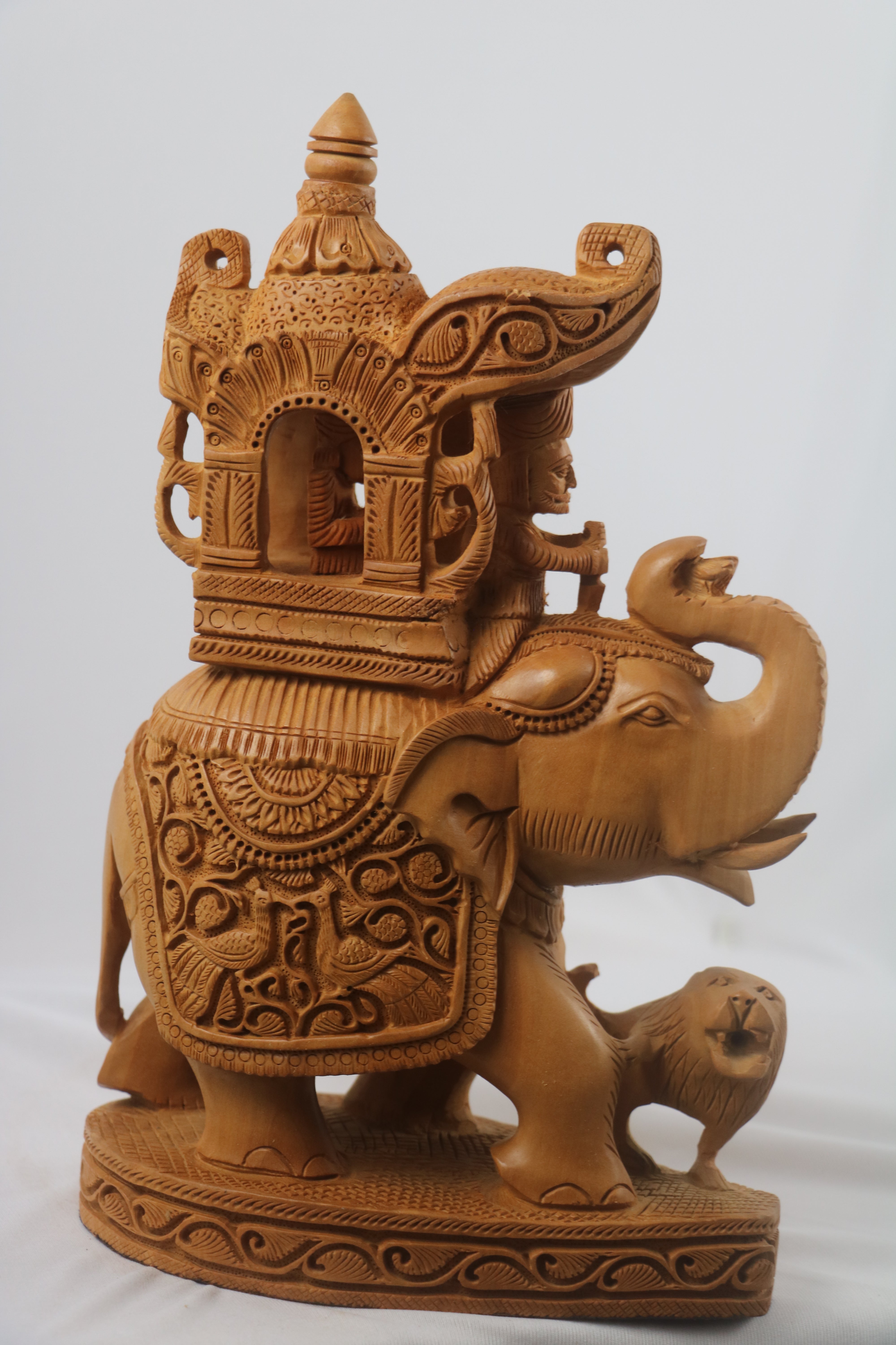Hand-Carved Wooden Elephant with Ambari | Traditional Indian Decor