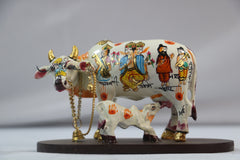 Kamadhenu Resin Cow with Calf | Decorative Spiritual Figurine
