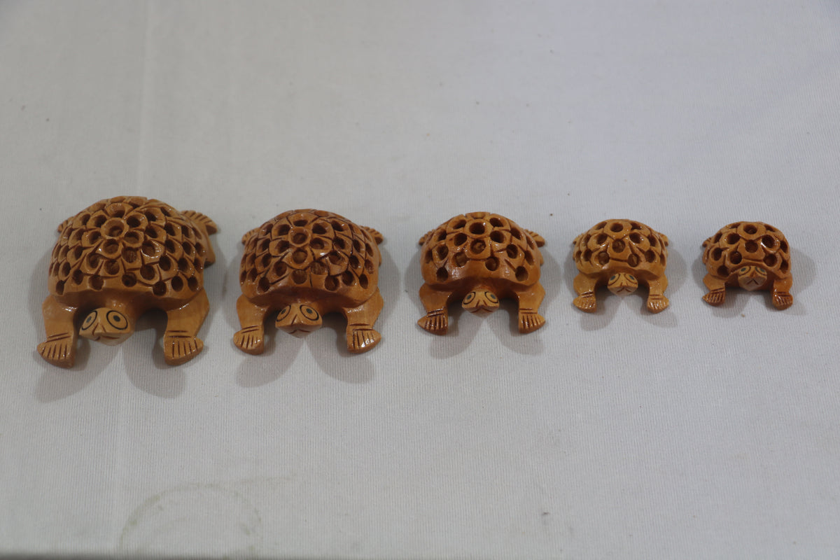 Wooden Jali Tortoise Family – Artisan Carved Traditional Home Decor
