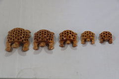 Wooden Jali Tortoise Family – Artisan Carved Traditional Home Decor