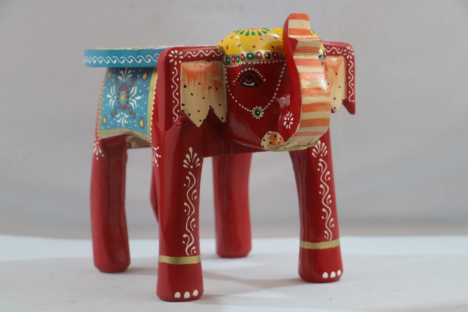 Wooden Hand-Painted Elephant Stool – Decorative Accent Furniture