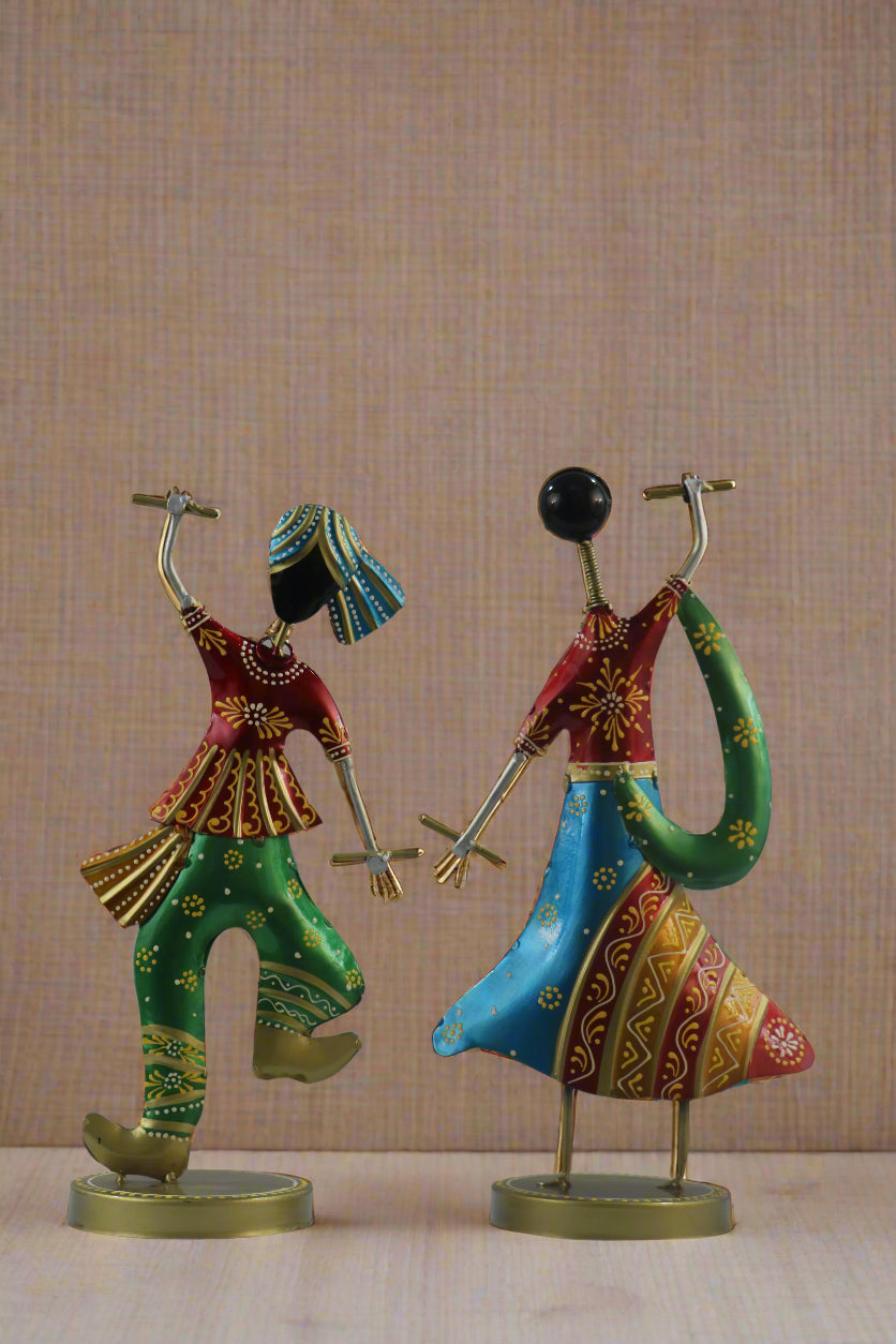 Iron Multicolor Garba Couple or Dandiya Couple Decorative Showpiece