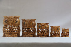 Hand-Carved Wooden Owl Family – Rustic Home Decor Figurines