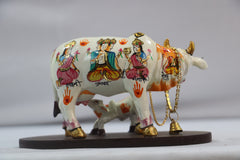 Kamadhenu Resin Cow with Calf | Decorative Spiritual Figurine
