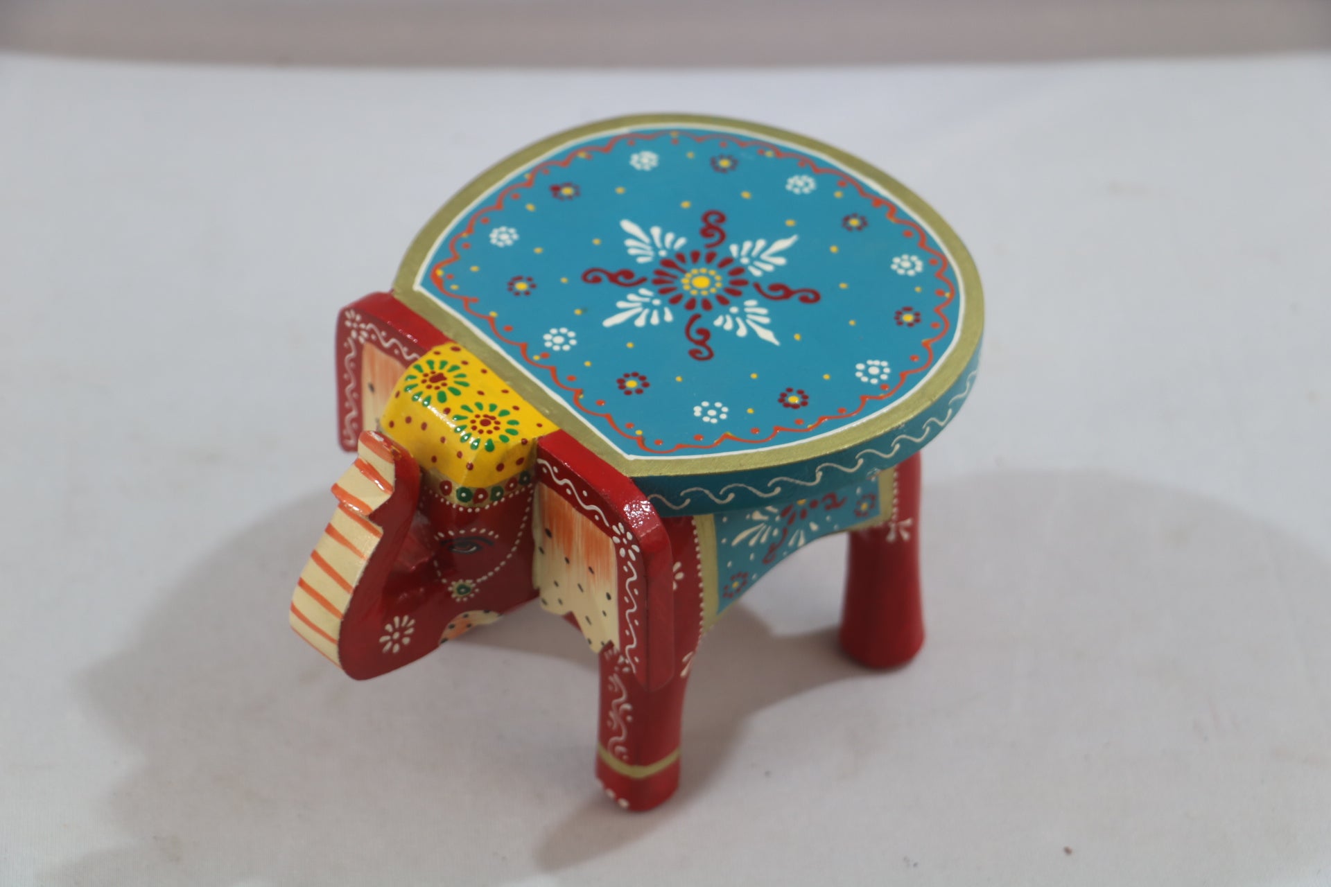 Wooden Hand-Painted Elephant Stool – Decorative Accent Furniture