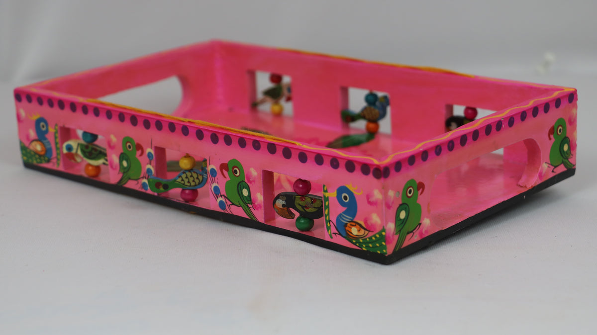Artisan Hand-Painted Tray – Wooden Decorative Tray for Tea & Snacks