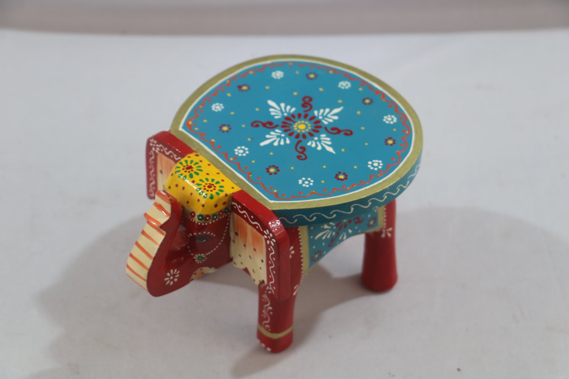 Wooden Hand-Painted Elephant Stool – Decorative Accent Furniture
