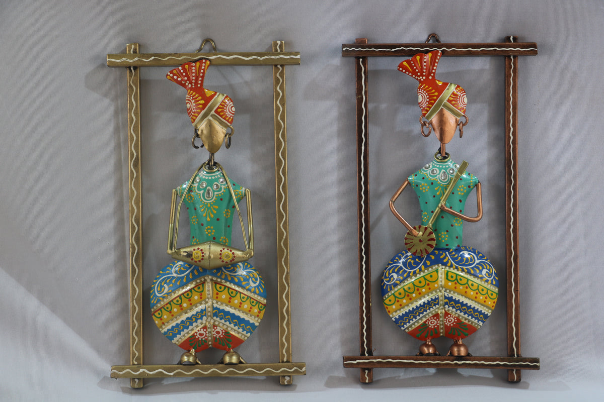 Iron Hand-painted 2 Sardar Musicians Frame Wall Decor Hanging