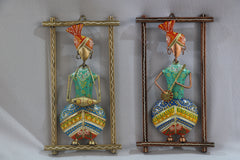 Iron Hand-painted 2 Sardar Musicians Frame Wall Decor Hanging