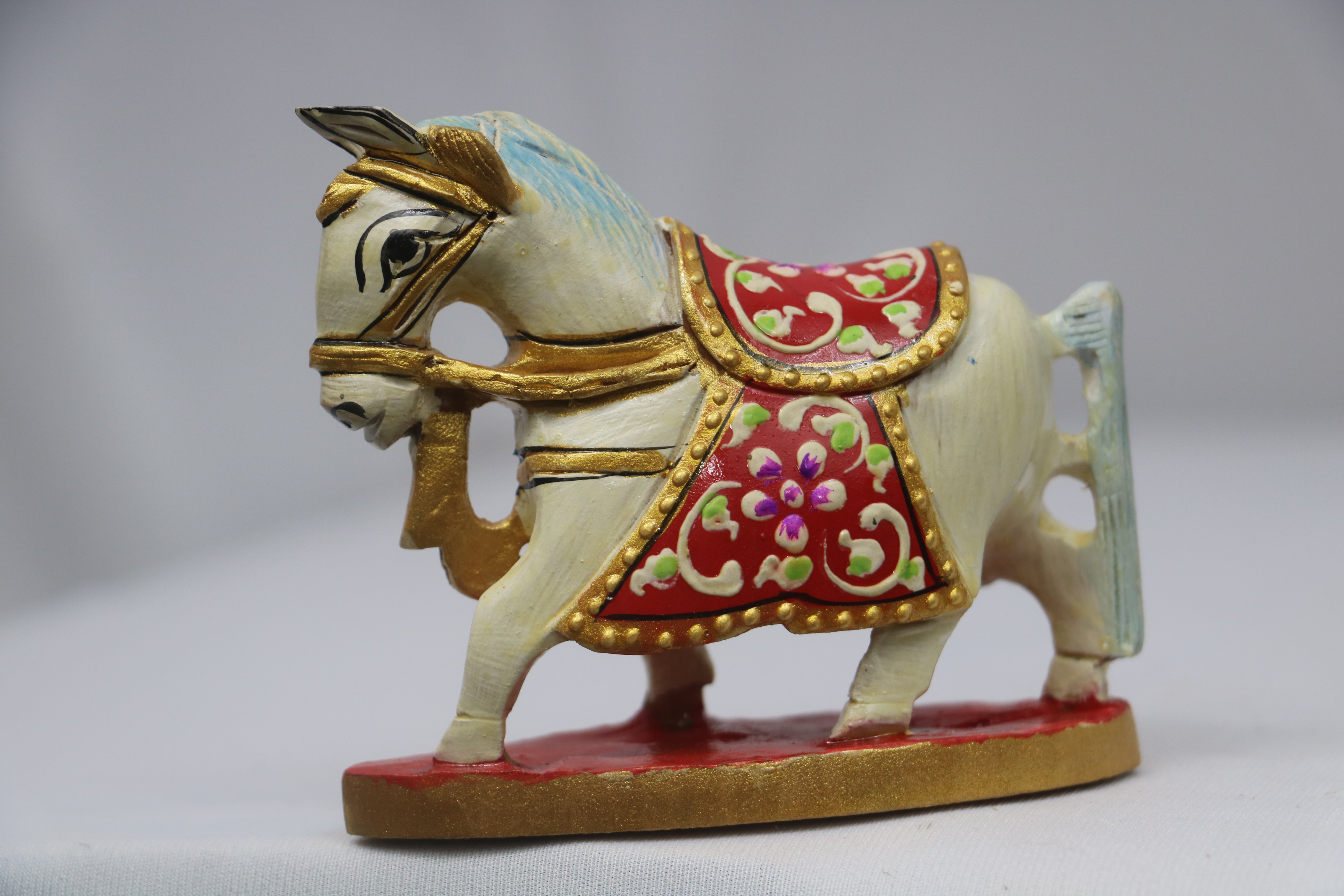 Colorful Hand-Painted Horse with Base | Traditional Art Decor