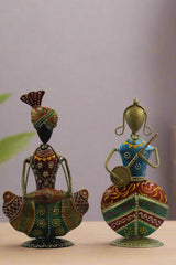 Iron Hand Painted Pair Musicians Set Of 2